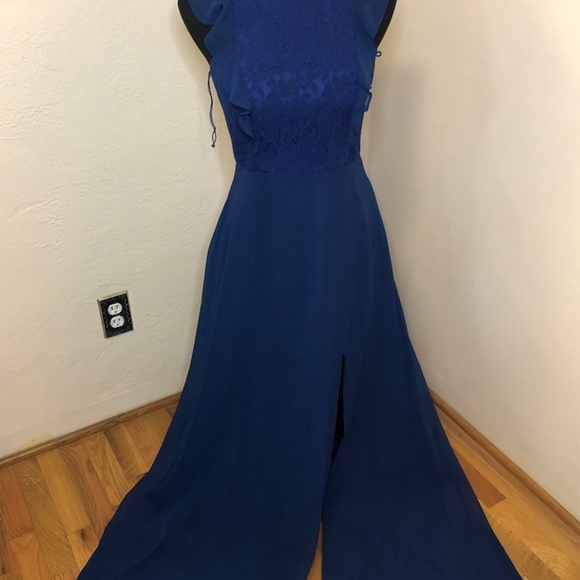 Aidan Mattox Blue Gown Ruffle and Lace Size 4 - Picture 4 of 16
